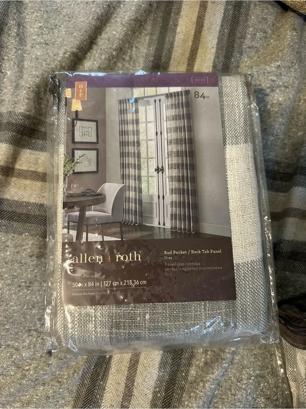 Allen + Roth Hess Gray Plaid Curtain Panel 50” x 84” – New in Package